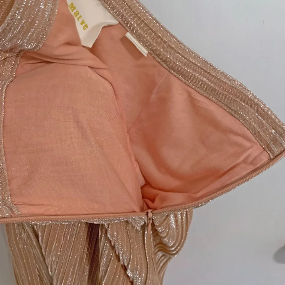 Relaxed Metallic Pleated Midi Skirt Sz S US Maeve Anthropologie Ambra Rose Gold - Picture 8 of 12